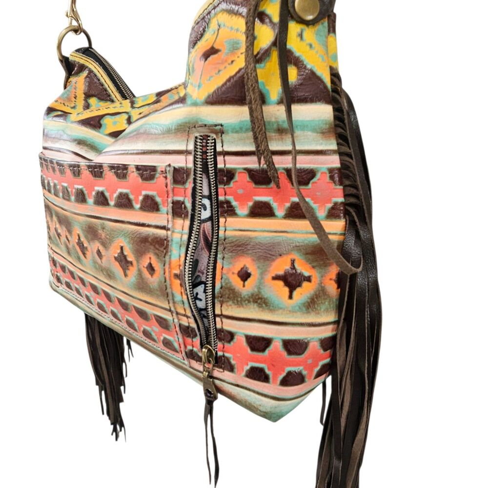 L3 Leather Designs Cowhide Bag Brown Fringed Western Crossbody Concealed Carry - Picture 8 of 12